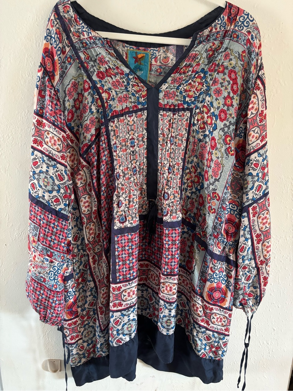 Johnny Was Red, Navy & Cream Floral Patchwork Tunic